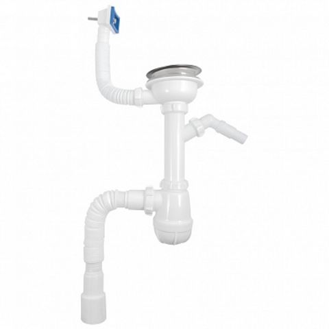 B0147 Сифон для мойки 3 1/2х40 с отводом для с/м и переливом с г.т. 40х40/50 белый
