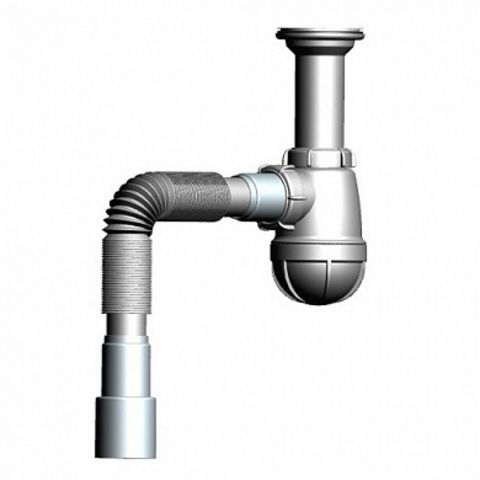 B0515 Сифон для кухни 1 1/2" х 40 с удлинённой горловиной с гибкой трубой 40х40/50