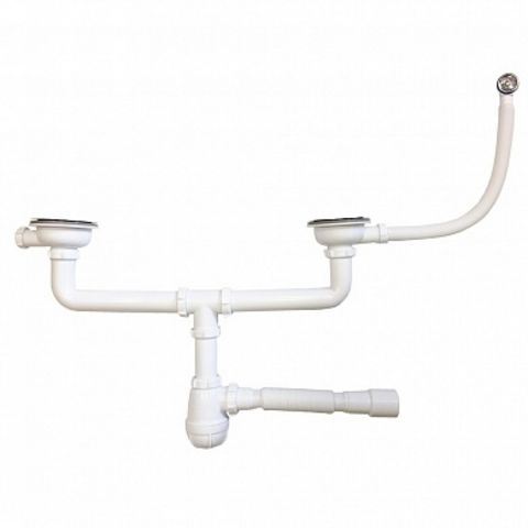 D0139 Сифон для мойки сдвоенный 3 1/2" х 40 с круглым переливом с г.т. 40х40/50