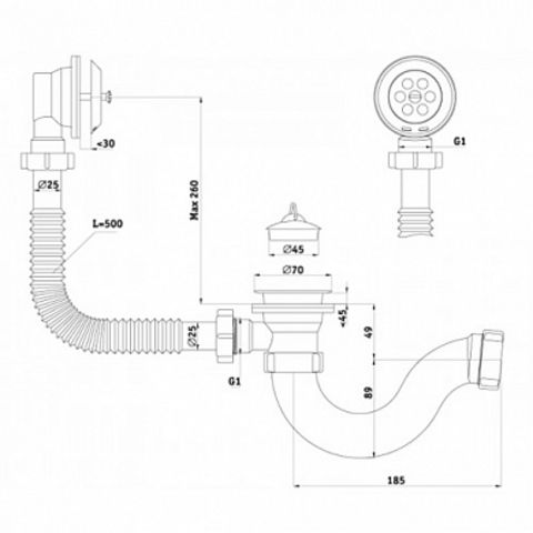Е150/V110 Сифон  1 1/2"ванна.с в/п