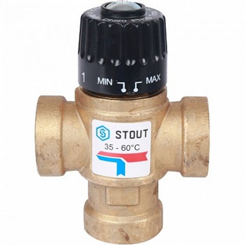 Термостатический смесительный клапан для систем отопления и ГВС STOUT 3/4" ВР 35-60°С KV 1,6 SVM-011