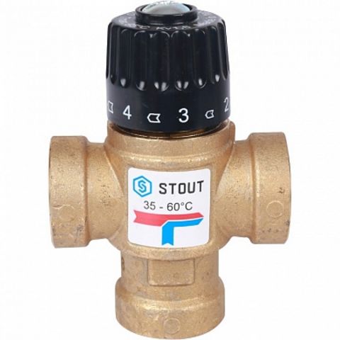 Термостатический смесительный клапан для систем отопления и ГВС STOUT 3/4" ВР 35-60°С KV 1,6 SVM-011