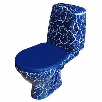  Унитаз-компакт Rosa Премьер синий кракелюр (арматура и сиденье, горизонт. выпуск) 