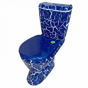  Унитаз-компакт Rosa Рио синий кракелюр (арматура и сиденье, горизонт. выпуск) 