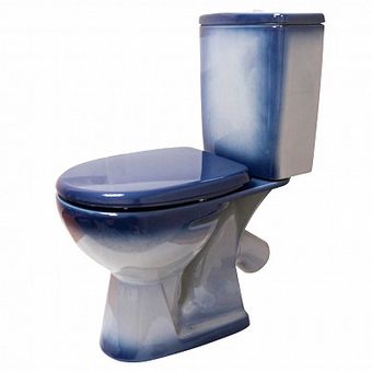  Унитаз-компакт Rosa Уют синий декор (арматура и сиденье, косой выпуск) 